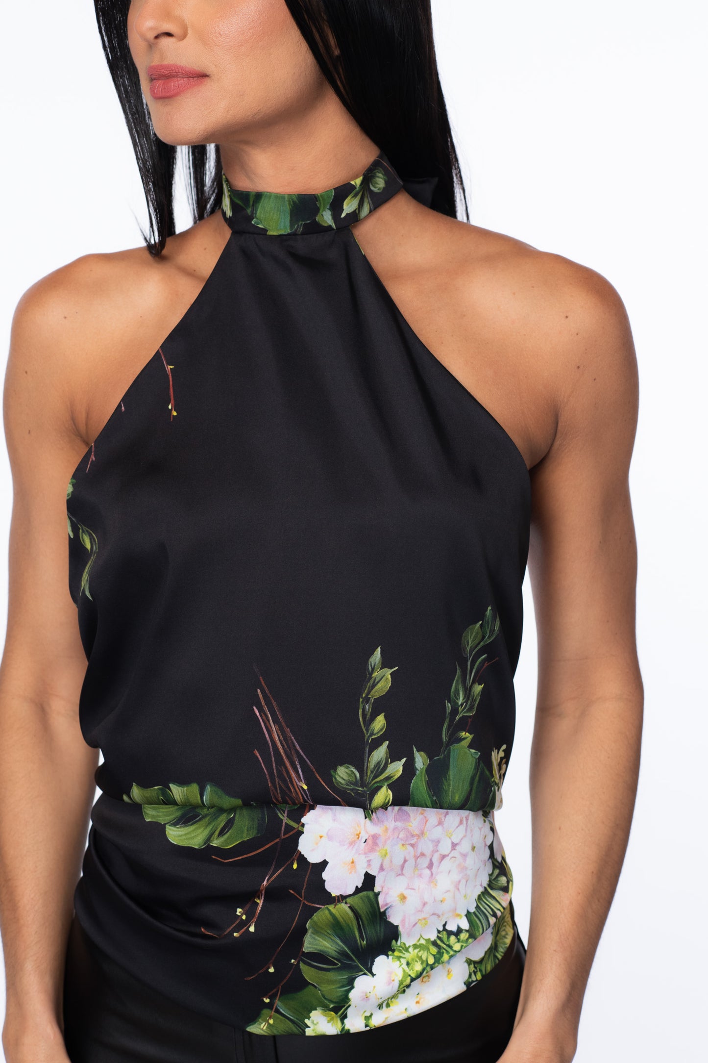 Convertible Scarf-Print Silk Halter Top